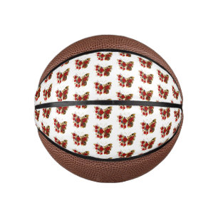 Red flower butterfly with red roses mini basketball