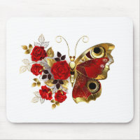 Red flower butterfly with red roses