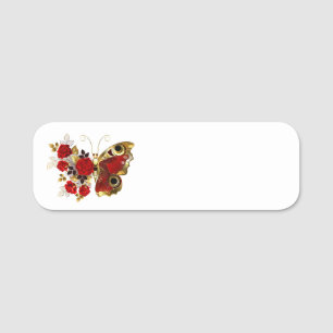 Red flower butterfly with red roses name tag