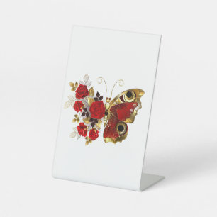 Red flower butterfly with red roses pedestal sign