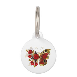 Red flower butterfly with red roses pet tag
