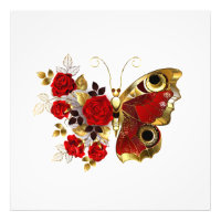 Red flower butterfly with red roses