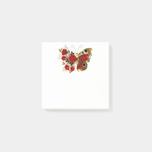 Red flower butterfly with red roses post-it notes