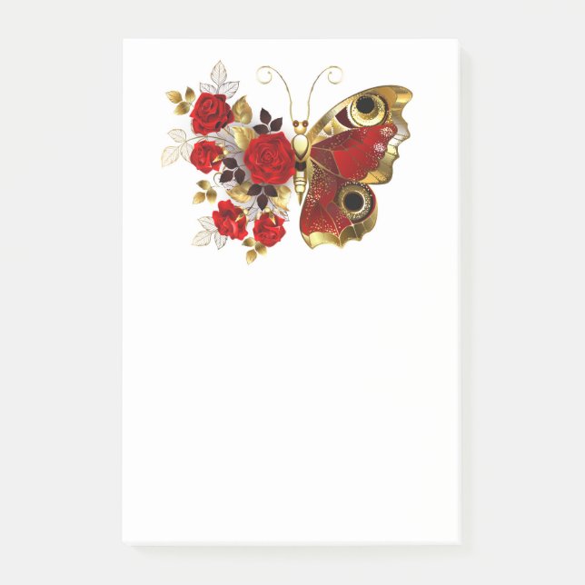 Red flower butterfly with red roses post-it notes (Front)
