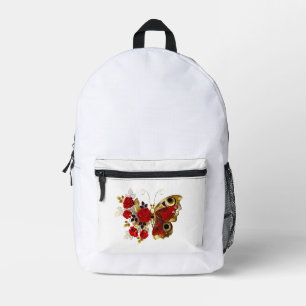 Red flower butterfly with red roses printed backpack