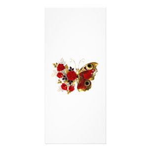 Red flower butterfly with red roses rack card