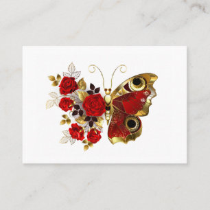 Red flower butterfly with red roses referral card
