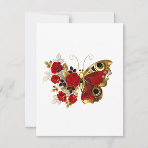 Red flower butterfly with red roses RSVP card