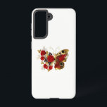 Red flower butterfly with red roses samsung galaxy case<br><div class="desc">Red peacock eyed flower butterfly with red textured wing,  decorated with composition of red,  artistically painted roses with golden stems and leaves on white background.</div>