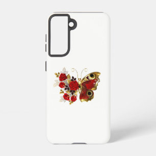 Red flower butterfly with red roses samsung galaxy case