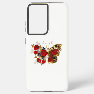 Red flower butterfly with red roses samsung galaxy case
