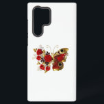 Red flower butterfly with red roses samsung galaxy case<br><div class="desc">Red peacock eyed flower butterfly with red textured wing,  decorated with composition of red,  artistically painted roses with golden stems and leaves on white background.</div>