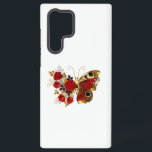 Red flower butterfly with red roses samsung galaxy case<br><div class="desc">Red peacock eyed flower butterfly with red textured wing,  decorated with composition of red,  artistically painted roses with golden stems and leaves on white background.</div>
