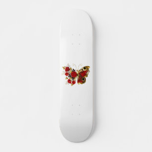 Red flower butterfly with red roses skateboard