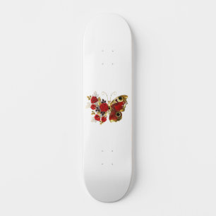 Red flower butterfly with red roses skateboard