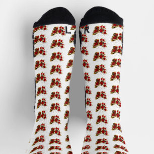 Red flower butterfly with red roses socks