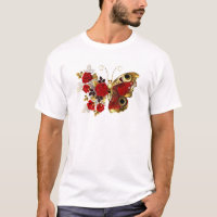 Red flower butterfly with red roses