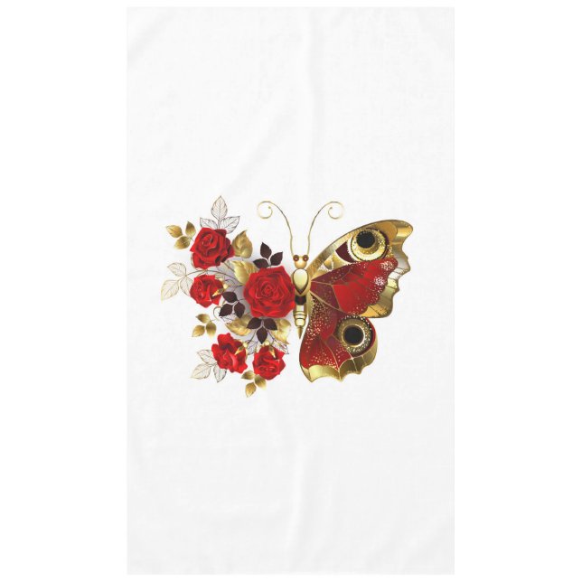 Red flower butterfly with red roses tablecloth (Front)