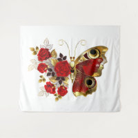 Red flower butterfly with red roses