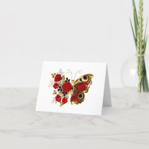 Red flower butterfly with red roses thank you card