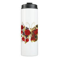 Red flower butterfly with red roses