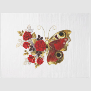 Red flower butterfly with red roses tissue paper