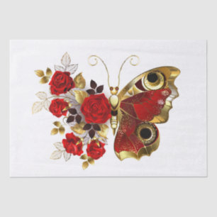Red flower butterfly with red roses tissue paper