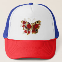 Red flower butterfly with red roses