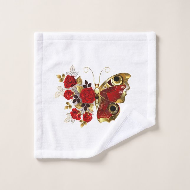 Red flower butterfly with red roses wash cloth (Wash Cloth)