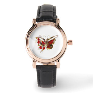 Red flower butterfly with red roses watch