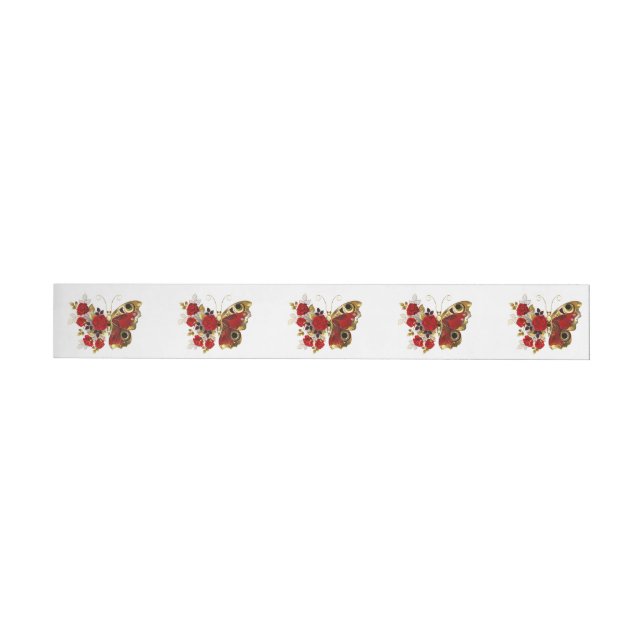 Red flower butterfly with red roses wraparound address label (Individual)