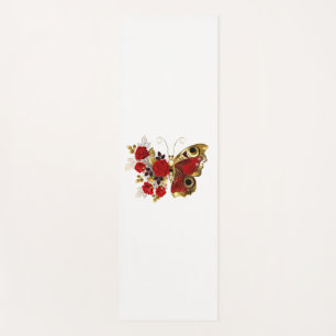 Red flower butterfly with red roses yoga mat