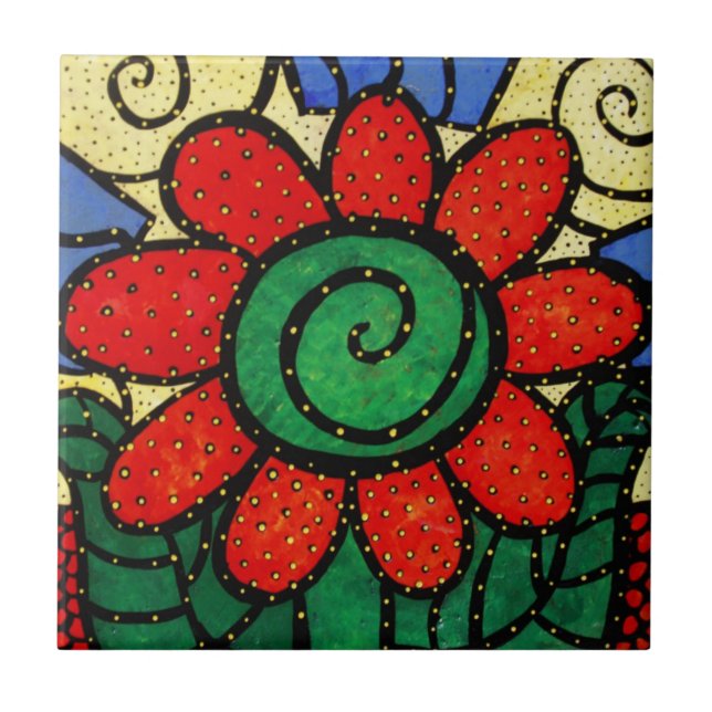 Red Flower Ceramic Tile (Front)