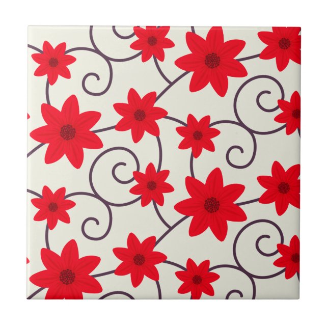 Red Flower Ceramic Tile (Front)