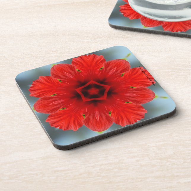 Red Flower Cork Coaster (Left Side)