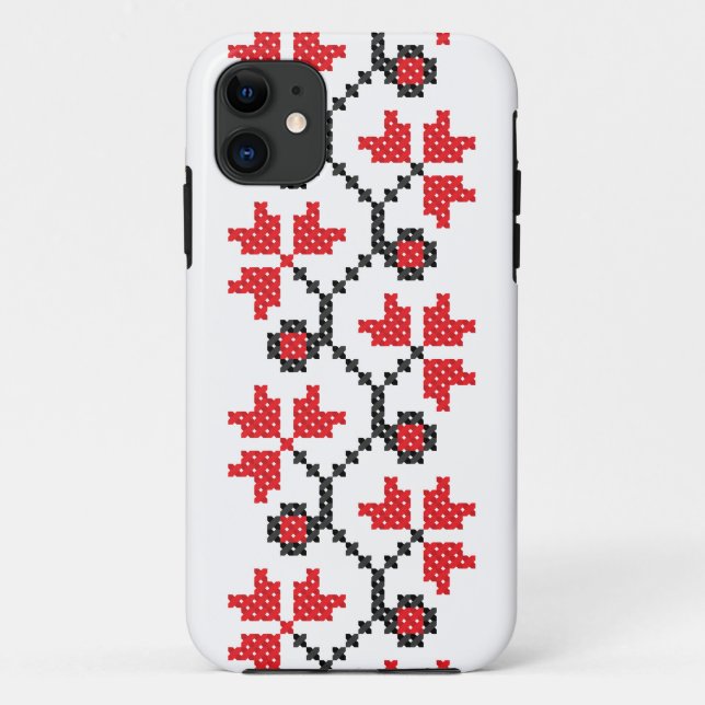 Red flower cross-stitch design Case-Mate iPhone case (Back)