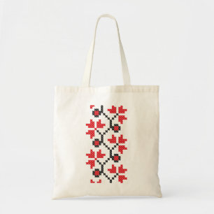 Red flower cross-stitch design tote bag