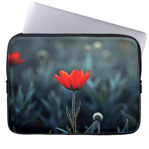 Red Flower Dark Night Solitude Art Laptop Sleeve