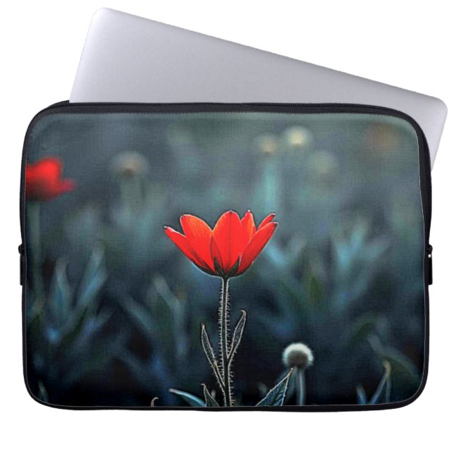 Red Flower Dark Night Solitude Art Laptop Sleeve (Front)