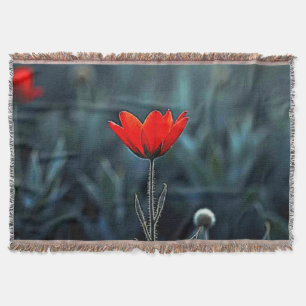 Red Flower Dark Night Solitude Art Throw Blanket