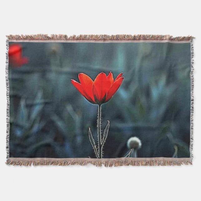 Red Flower Dark Night Solitude Art Throw Blanket (Front)