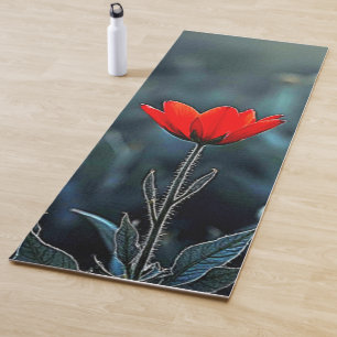 Red Flower Dark Night Solitude Art Yoga Mat