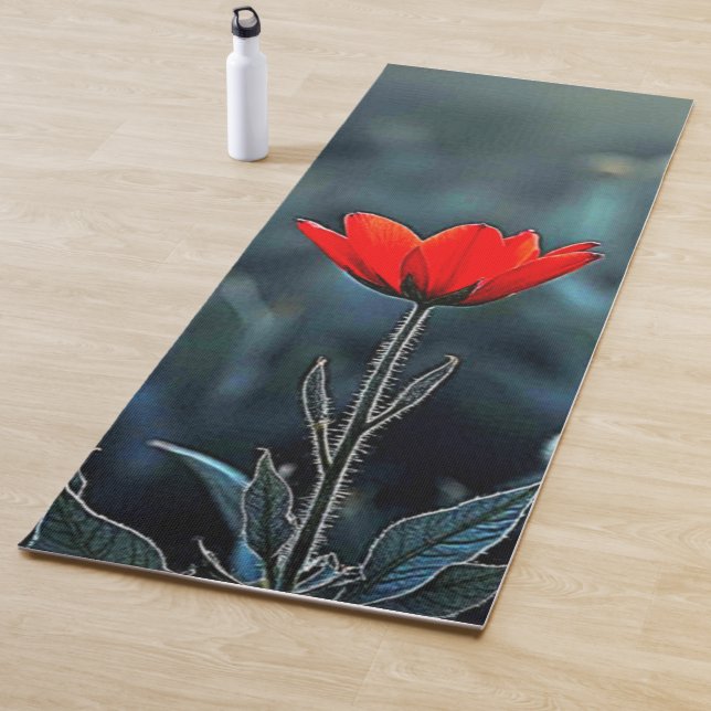 Red Flower Dark Night Solitude Art Yoga Mat (In Situ)