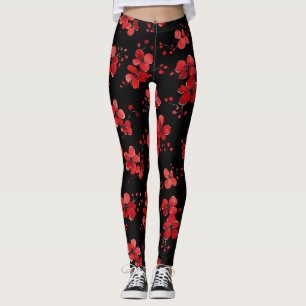 Red Flower Dark Pattern Leggings