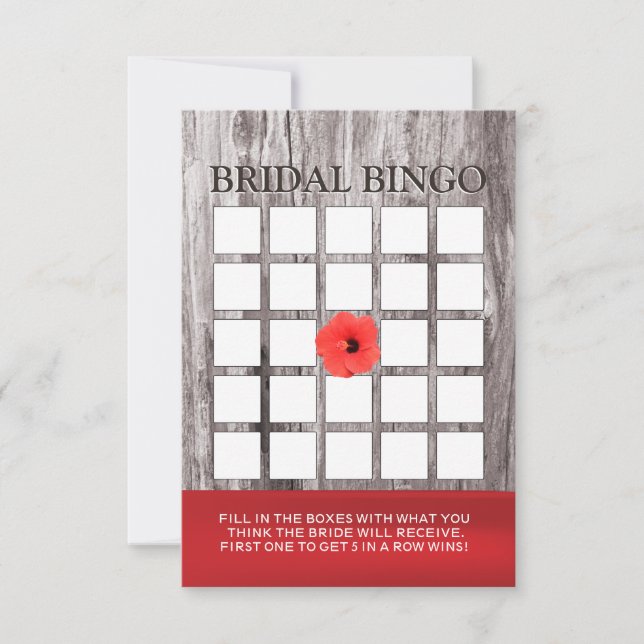 Red Flower & Driftwood Bridal Shower Bingo Cards (Front)