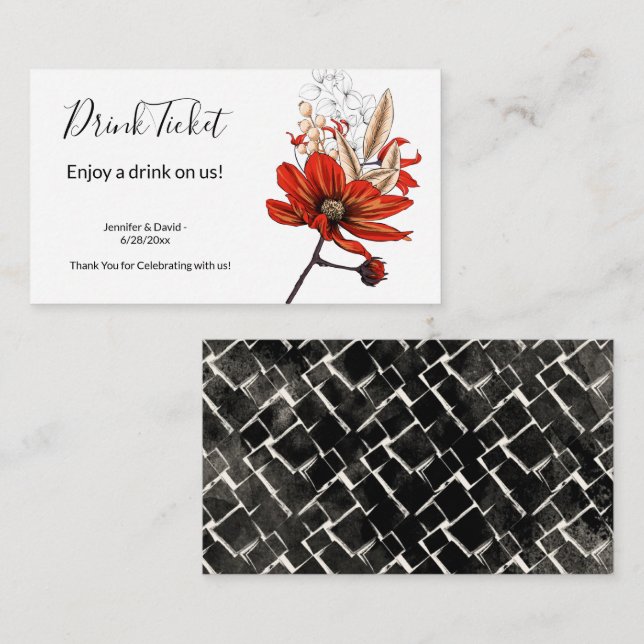 Red Flower Drink Ticket Enclosure Card (Front/Back)