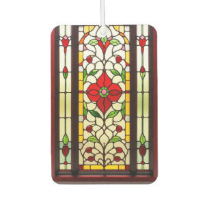 Red Flower Elegant Stained Glass Art Car Air Freshener