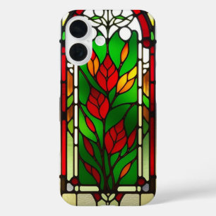 Red Flower Elegant Stained Glass Art iPhone 16 Case