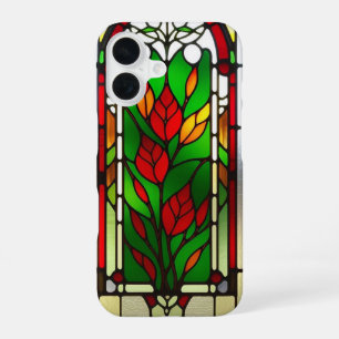 Red Flower Elegant Stained Glass Art iPhone 16 Case