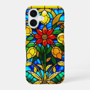 Red Flower Elegant Stained Glass Art iPhone 16 Case